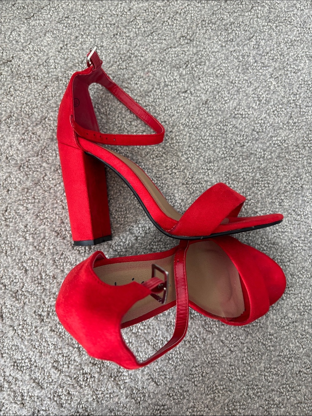 Bright Red Faux Suede Heel Ankle-Strap Sandals - Women's